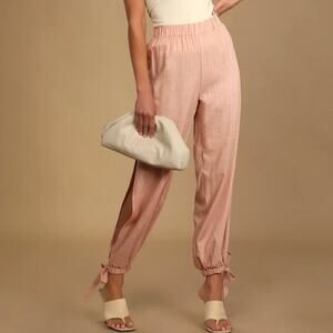 LULUS Taking a Vacation Light Pink Side Slit Jogger Pants Womens M, Resort Wear